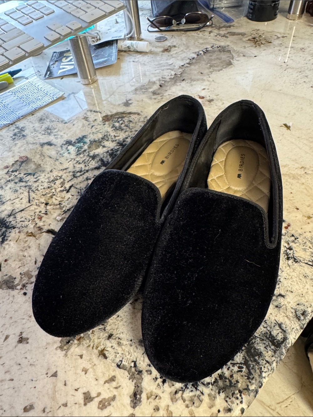 Birdies Black Velvet Slip-On Loafers for Wonen